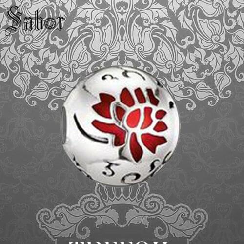 Thomas DIY Beads Red Flower Charm silver colour jewelry Gift Women Girl Fit Bracelets Necklace Choker 2020 New accessories