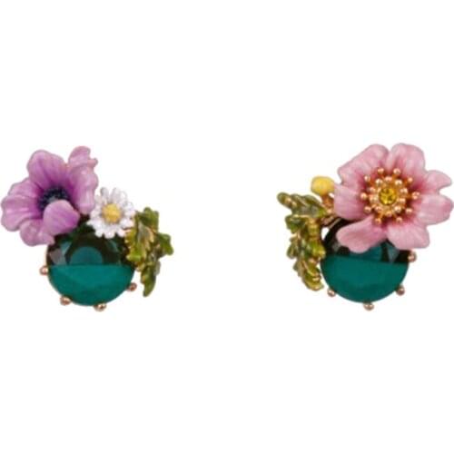 European and American New Fashion Personality Trend Temperament Enamel Glaze Flower Asymmetric Two-color Stud Earrings Earrings