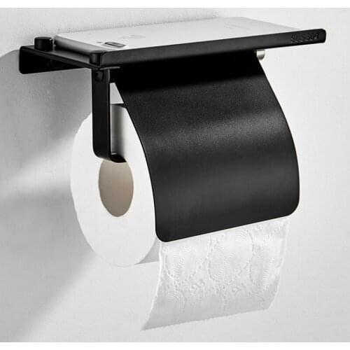 Concise Stainless Steel Roll Paper Holder Wall Mount Toilet Paper Holder with Phone Shelf Bathroom Fixture Bathroom Accessories