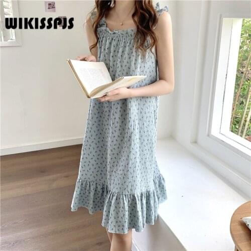 WIKISSPJS 2021 Summer Suspender Nightdress Lovely Comfortable and Sexy Broken Flower Lotus Leaf Edge Home Clothes Sleepwear