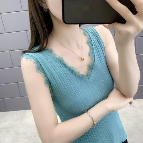 7230 real shot V-neck lace knitted suspender vest 23