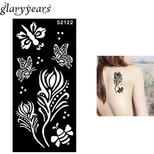 1 Piece Hollow Henna Tattoo Stencil Flower Butterfly Bee Body Art Paint for Women Henna Paste Drawing Tattoo Stencil Beach S2122