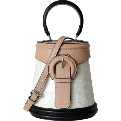 2021 Fashionable Color Contrast Vintage Crocodile Bucket Bag Genuine Leather White Box Tote Bags for Women New Luxury Handbags