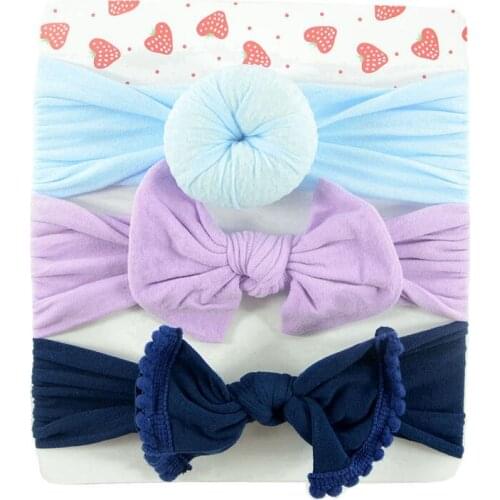 3Pcs Kids Nylon Set Headband Girls Baby Elastic Bowknot Accessories Hairband birthday gift Top knot headbands Turban set HB300D
