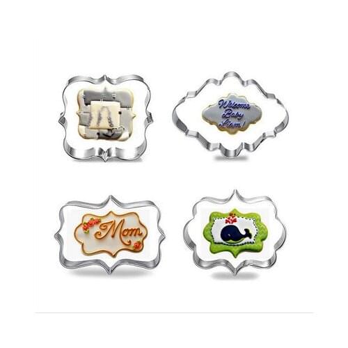 4pcs/set Kitchen Cake Mould Blessing Frame Wedding Stainless Steel Cookie Cutters 3D Biscuit Sugarcraft Baking Pastry Tools E396