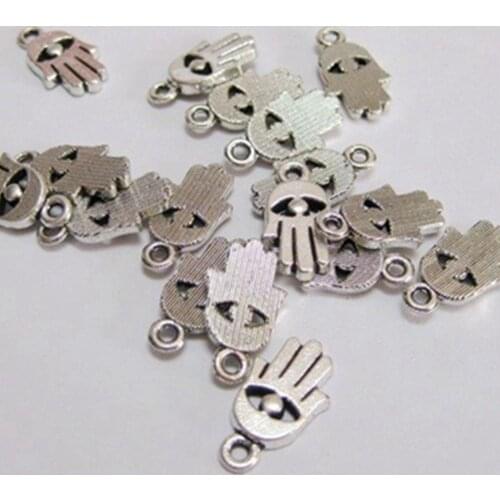 50 Tibet Silver Hamsa Hand Evil Eye Good Luck Charm Pendants