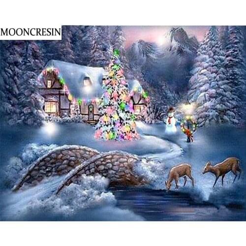 5D Diy Diamond Painting Snow House Needlework Cross Stitch Full Diamond Embroidery Mosaic Arts Crafts Christmas Tree Decoration