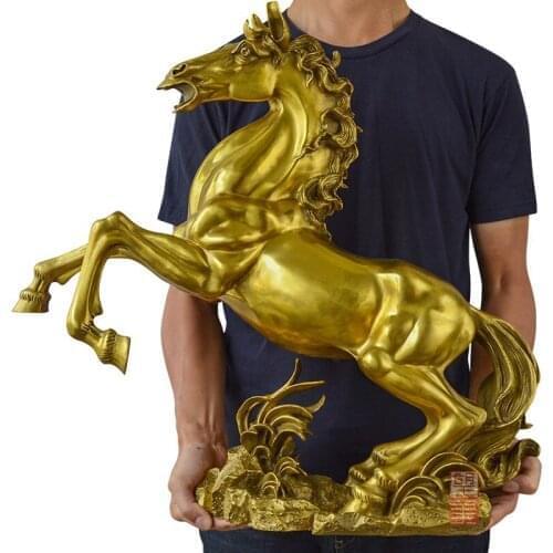 60cm LARGE HUGE -Business Efficacious Money Drawing Talisman House Home office Golden FENG SHUI KAI GUANG Bronze horse statue