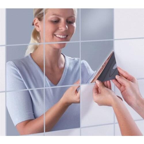 9/16Pcs 15x15cm Square Wall Decor Mirror Sticker For Bathroom BedRoom PVC Self Adhesive Tile Wallpaper Removable Furniture Film