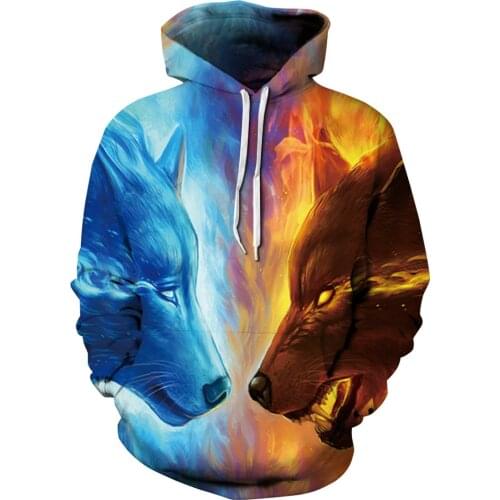 Free delivery Ice and Fire by JojoesArt 3D Wolf Hoodies Unisex Up Sweatshirts Men Hoodies Hooded Brand Cardigan Casual Drop Ship