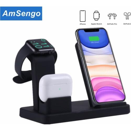 Qi 10W Fast Charging Dock Holder For Apple Watch 5 4 3 2 For iPhone 12 12Pro Wireless Charger Airpods Pro Charge Stand Station