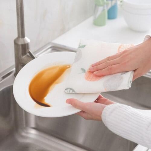 Household 8-layer Wood Fiber Printed Rag Water Absorption and Oil Resistance Scouring Pad Kitchen Thickened Cleaning Dish Towel
