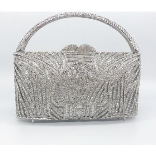 Elegant Silver Top-Handle Wedding Clutch New Fashion Womens Shoulder Chain Handbags High Quality Lady Party Prom Phone Clutches