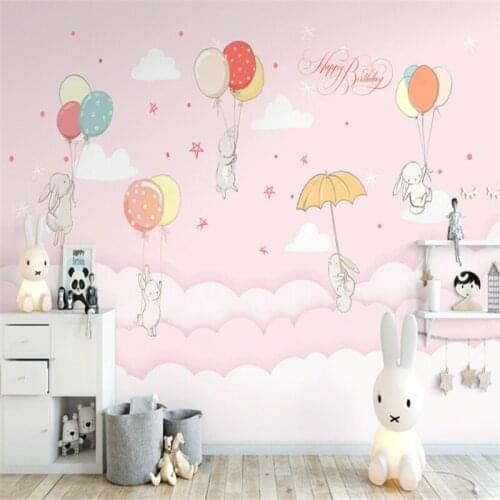 Custom Mural Wallpaper Small Fresh Cloud Rabbit Childrens Room Background Wall Painting