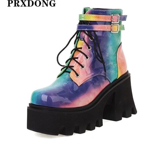 Classics Patent Leather Women Ankle Boots Side Zipper Autumn Winter Warm Shoes Woman Platforms Fashion Motorcycle Boots 34-43