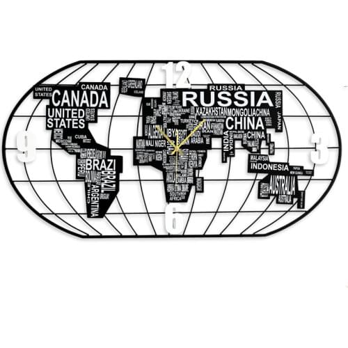 Creative Luxury Wall Clock 3d Metal World Map Large Wall Watches Home Decor Living Room Clocks Relogio Parede Gift Ideas D03
