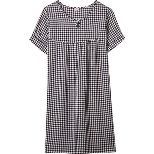 Cute Women Plaid Sleepwear Round Neck Lingerie Nightdress Strap Thin Female Underwear Nighty Home Wear Summer Autumn