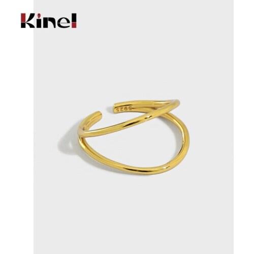 Kinel Korean Version Of INS Minimalist Double-Layer Lines Jewelry 925 Sterling Silver Female Resizable Opening Rings