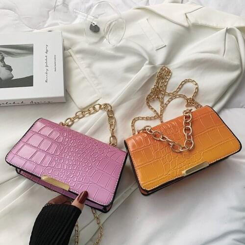 Fashion Women Alligator Pattern Small PU Leather Shoulder Crossbody Messenger Bag Casual Ladies Chain Solid Color Flap Handbags