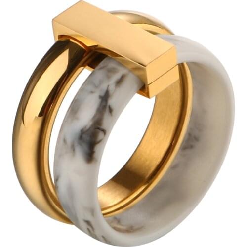 Trendy Stainless Steel Resin Rings Women Men Gold Circle Rings For Wedding Fashion Jewelry Gift