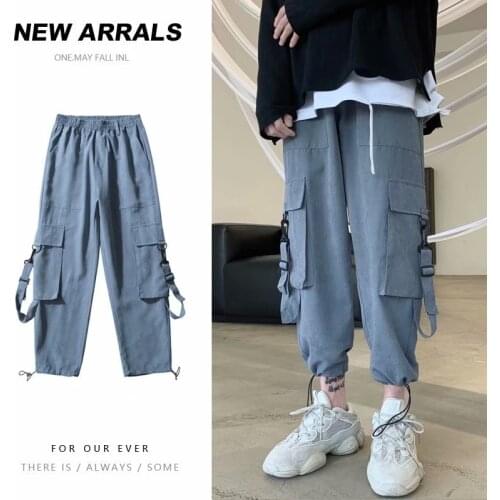Drawstring Casual Pants Mens Harajuku Multi-pocket Cotton Overalls Men Jogging Streetwear Running pants Hip Hop Sweatpants Mens