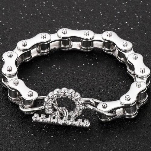 Men Bracelet With Skull Clasp Stainless Steel Cycling Bicycle Chain Mens Bracelets & Bangles Hiphop Jewelry Gifts For Masculine