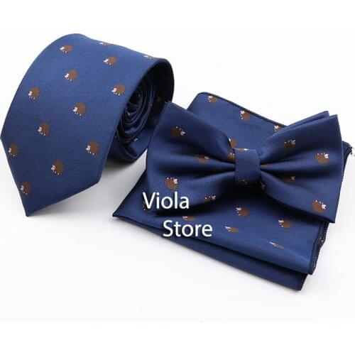 Hedgehog Penguin Bird Seahorse Cute Animal Necktie Sets Men Bow Tie Pocket Square Butterfly Handkerchief Cravat Gift Accessory