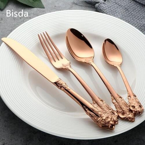 Cutlery Set 4 Pieces Western Tableware Stainless Steel Dinnerware Set Classic Dinner Set Knives Forks TeaSpoons Wedding Dining