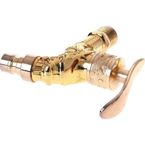 Wall Mounted Antique European Water Tap Carved Golden Decorative Garden Faucet