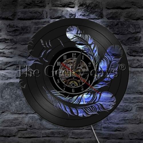 Bird Feathers Minimalist LED Wall Light Vinyl Record Wall Clock Bird Animal Home Decor Wall Watch Modern Wall Lamp