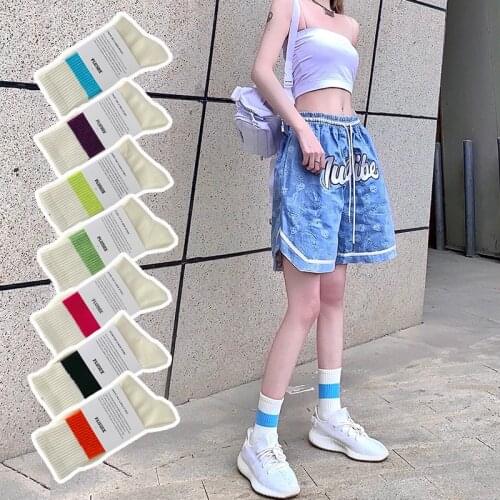 2021 new Spring and Autumn Tide Brand Casual Sports Socks Color Striped Couple In-tube Cotton Socks Casual Running White Socks