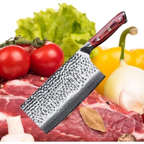 Timhome 67 layers Sharp Damascus Steel Meat Cleaver Knife Kitchen Knife Damascus Chopping Knife with Redwood Handle