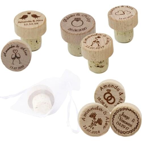 100pcs Personalized Engraved Wood Wine Stopper Laser Cork Bottle Toppers Gift stopper Wedding Party Logo Decor Favor Cheers Name
