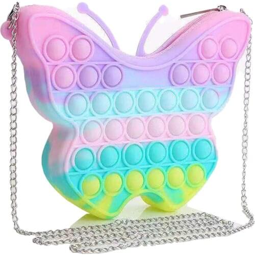 Pop It Cute Butterfly Type Macaron Rainbow Colour Fidget Toys Animal Purse Sensory Tationery Simple Dimple Case Coin Purse Gift