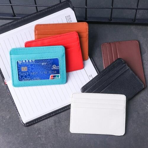 1PC Men Women Durable Slim Simple Travel Lichee Leather Bank Business ID Card Wallet Holder Case with Coin Purse Coin Bag