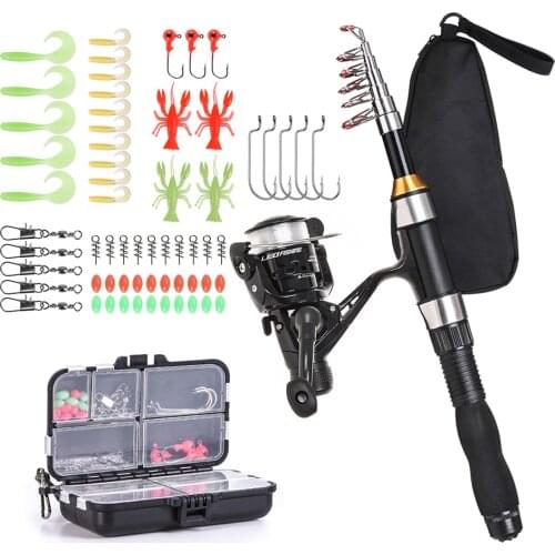 Carp Fishing Rod Reel Combo Full Kit 1.5m Telescopic Fishing Rod Spinning Reel Set kit Jig Hooks Soft Lures Barrel Swivels pesca