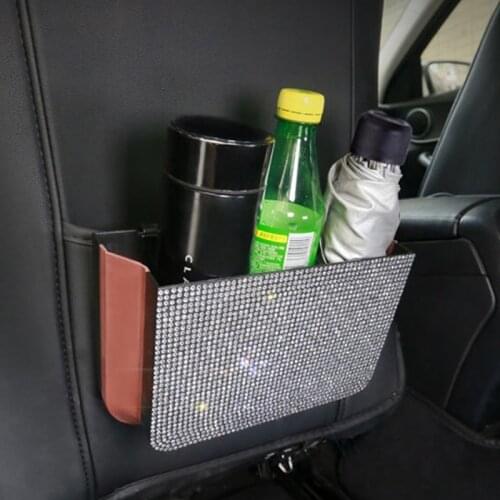 Crystal Bling Car Storage Bag Box Seat Back Organizer Box Backseat Holder Multi-Pockets Container Car Stowing Tidy Trash Bin