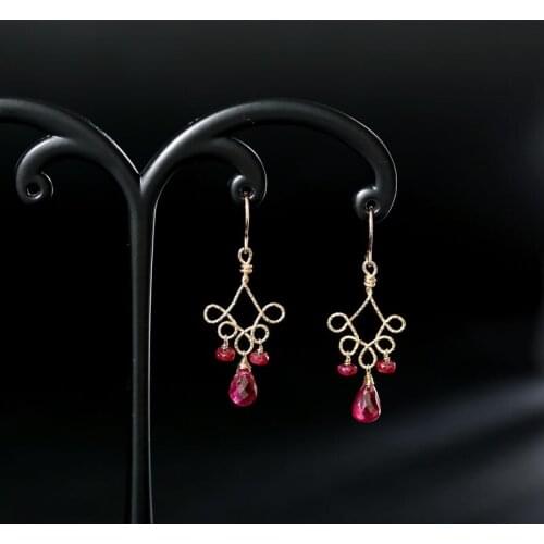 DMBS387 14k gold Injection Genuine Gemstones faceted ruby earrings natural authentic gift earrings for girlfriend