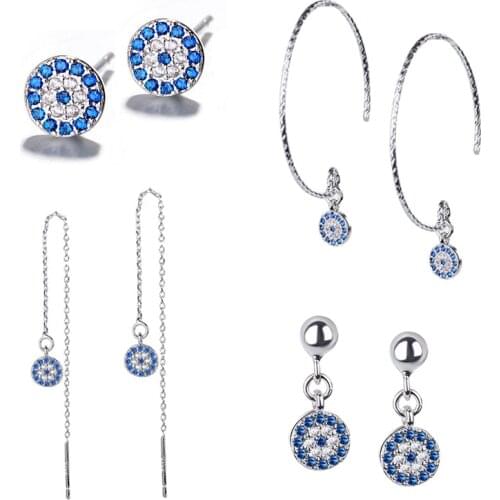 ModaOne 3 Shape Silver Color Drop Earrings For Women Micro-inlaid Blue Clear CZ Zircon Round Earrings (no card)