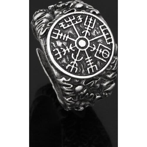 Nordic viking amulet helm of awe odin symbol ring with valknut gift bag size 9
