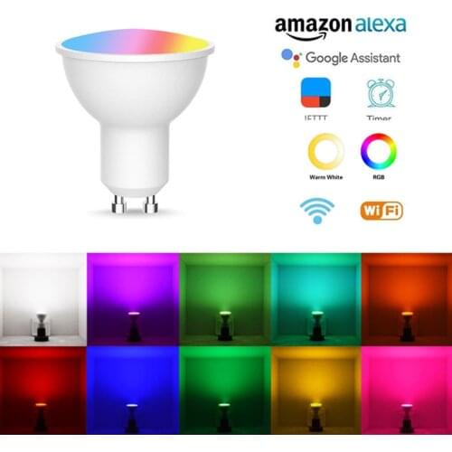 Dimmable RGB 220V LED Bulb 110V GU10 8W Lampada Led Lamp RGB Spotlight GU10 Bombillas Led Light For Google Amazon Alexa Echo