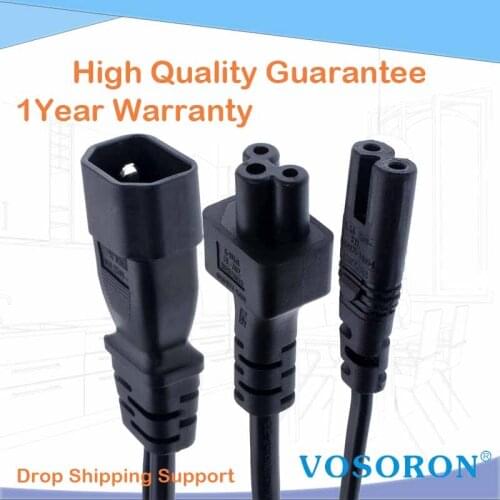 Y Type Splitter Power Cord ,IEC320 C14 Plug 3-Prong Male Power Cable Cord AC Power Adapter to C7 +C5 Female ,30cm