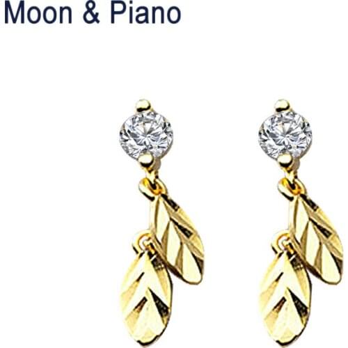 Fashion Engagement Gold plated Stud Earrings Cubic Zirconia Trendy Lovely Leaves Plant Shape Earring For Women Fine Jewelry