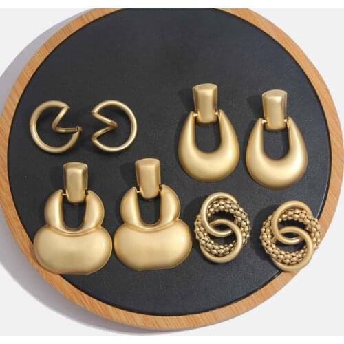 Flatfoosie Vintage Metal Drop Dangle arrings Women Fashion Wedding Jewelry Gold Color Big Dangle Statement Party Gift Jewelry