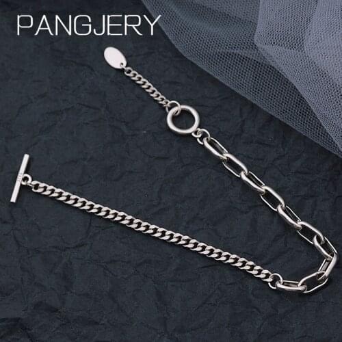 PANGJERY 925 Sterling Silver Smiley Splicing Chain Bracelets for Women Fashion Simple OT Buckle Geometric Wedding Jewelry Gifts