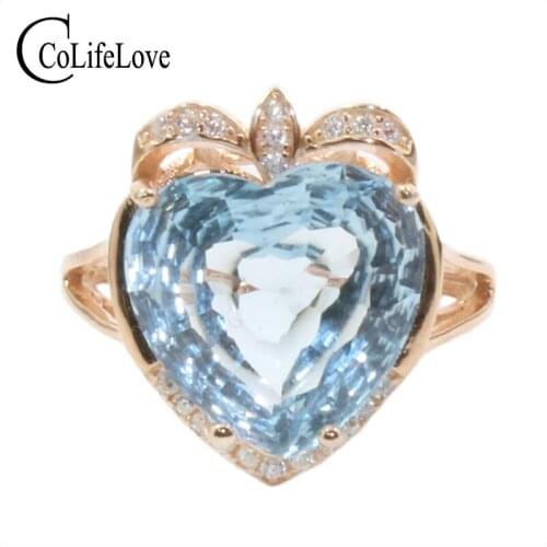 CoLife Jewelry Heart Cut Topaz Ting for Party 12mm*12mm Natural VVS Grade Topaz Silver Ring Solid 925 Silver Topaz Jewelry