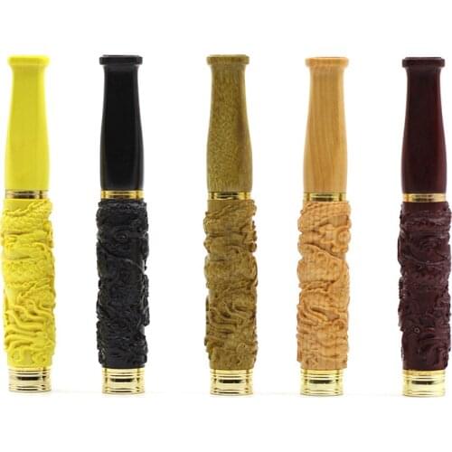 1pcs Natural Sandalwood Carved Triple Filter Cigarette Holder Pipes Smoking Pipe Cigarette Holder Tobacco Pipe Mouthpiece Smoke