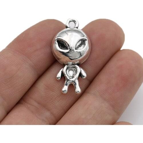 10PCS Antique Silver Alien Charm Pendants for Jewelry Making Bracelet DIY Accessories 31x16mm