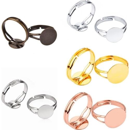 10pcs Adjustable Blank Ring 8/10/12mm Cabochon Cameo Flat Ring Base Settings Pad Bezel Tray Blanks DIY Jewelry Making Findings
