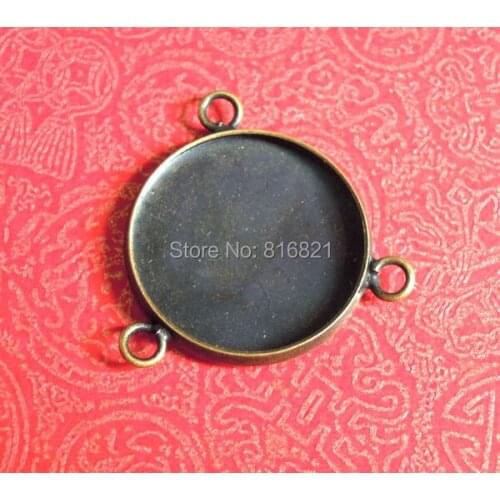 Antique Bronze tone Plated Brass Connectors Blank Cabochon Bases Round Bezel Cup w/ 3 Loops Pendant Findings DIY Jewerly Making